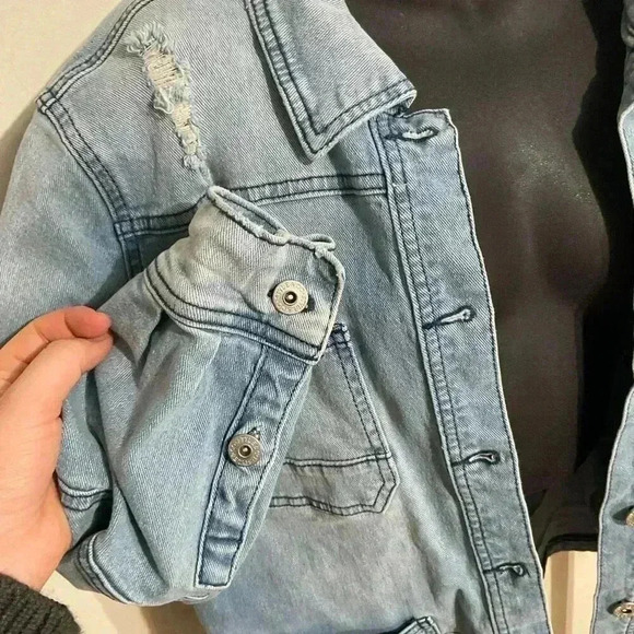 Style & Co Size Large Blue Denim Coat Jacket Women’s Patchwork design 99%cotton - Picture 6 of 9